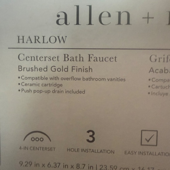 Allen + Roth HARLOW Centerset Bath Faucet - BRUSHED GOLD FINISH - Picture 5 of 6